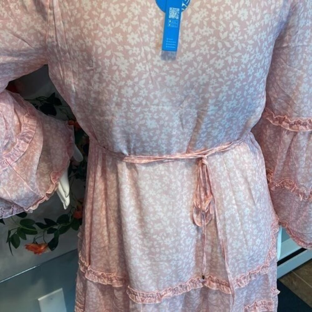 Cupshe Boho Style Varadero‎ Pink V-neck Bell Sleeve Romantic Ditsy Dress size L - Picture 11 of 16